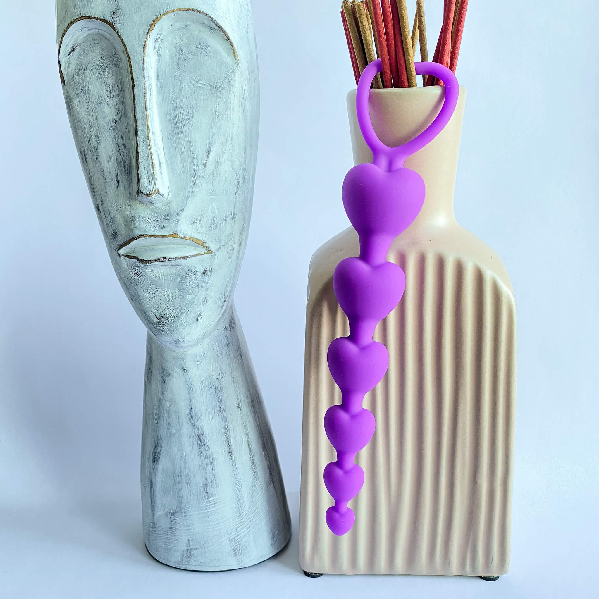 Heart Shaped Silicone Anal Beads with Pull Ring