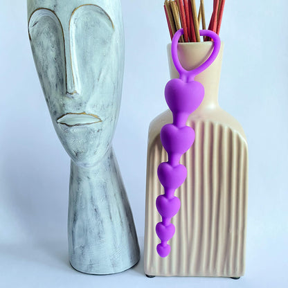 Heart Shaped Silicone Anal Beads with Pull Ring