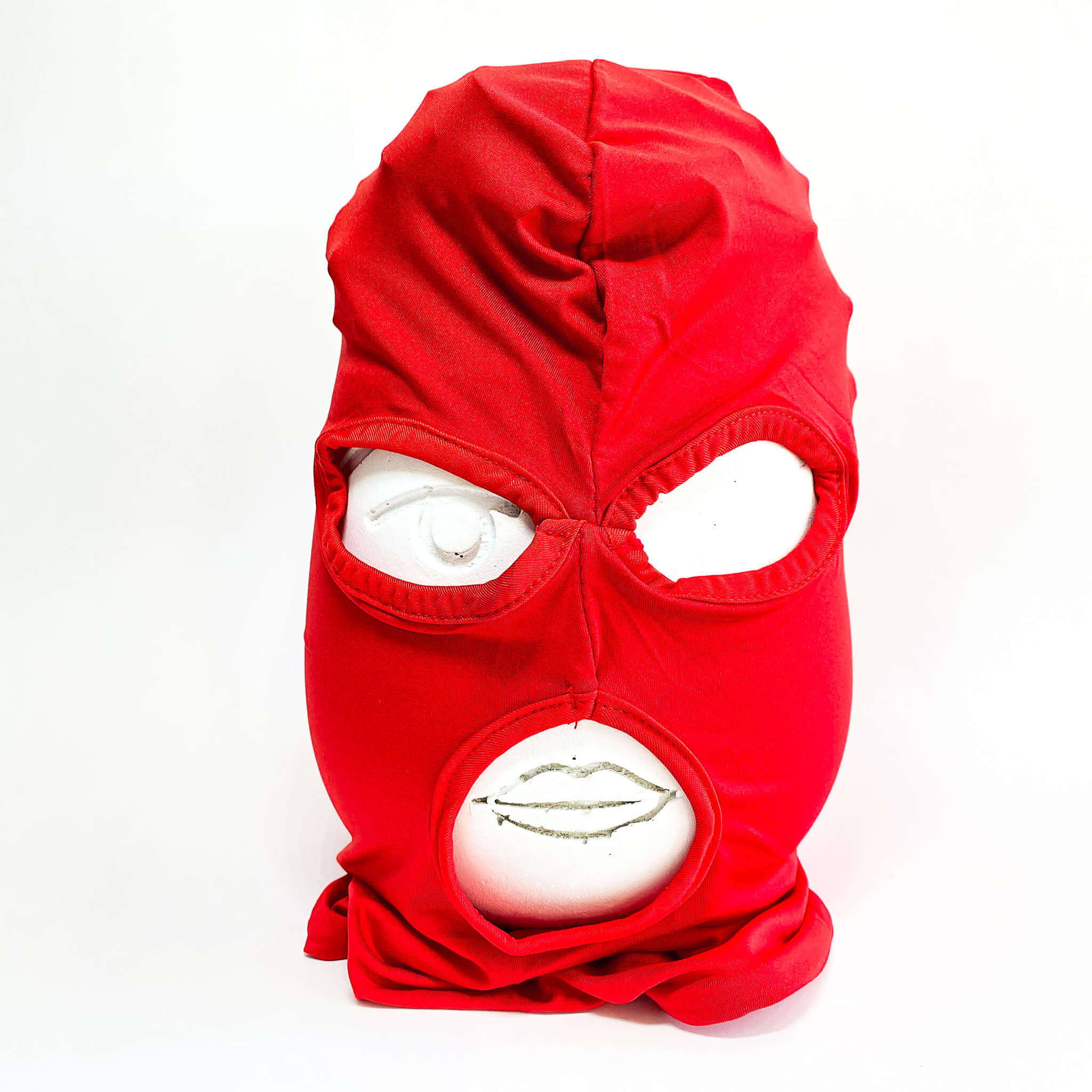 red bondage mask head hood eyes open